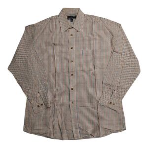 Rainbow Check Kenneth Gordon Button Front Cotton Shirt Medium Made in USA